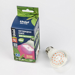 Лампа светодиодная для растений. Форма "A", прозрачная колба LED-A60-9W/SP/E27/CL ALM01WH